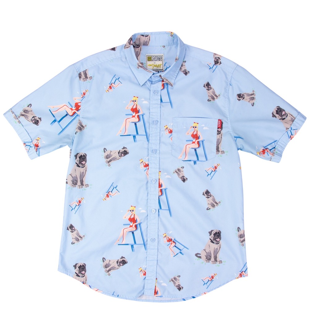 RSVLTS x The Sandlot Wendy Peffercorn Hercules Dog Blue Button Up Shirt Medium